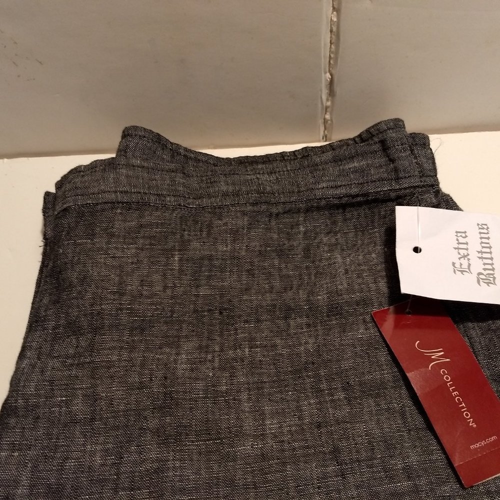 J M Collection Linen Pants Black / White Cross-dye   Size 12 NWT